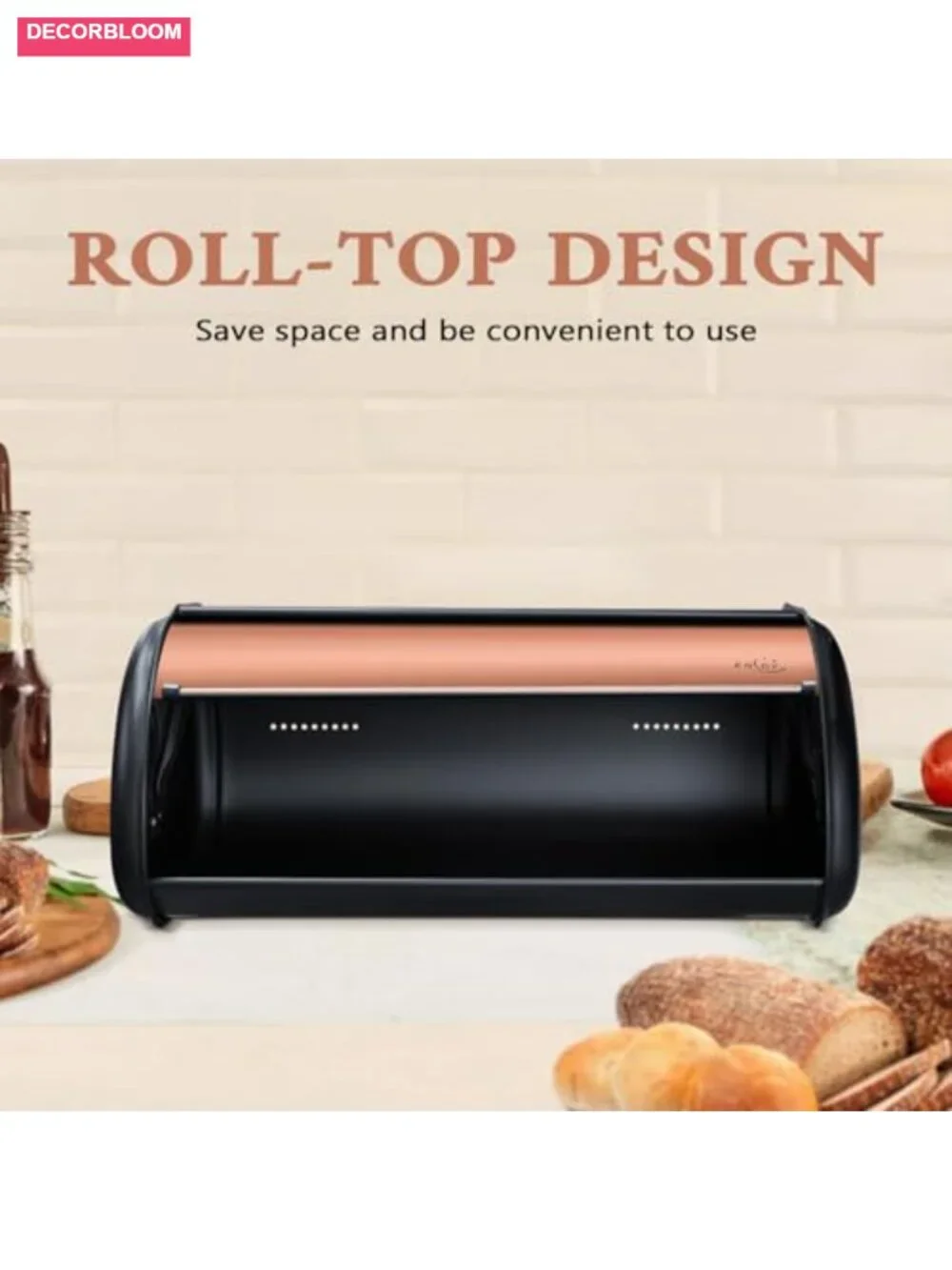 Stainless Steel Roll Top Bread Box Large Capacity Kitchen Counter Storage